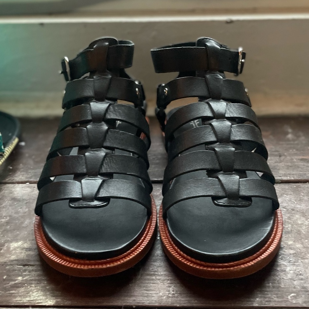 Frye Black Leather Sandals